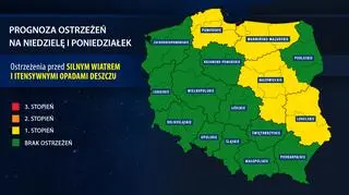 Prognoza zagrożeń na niedzielę i poniedziałek