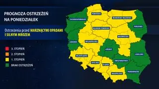 Prognoza zagrożeń na poniedziałek