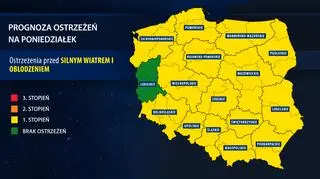 Prognoza zagrożeń na poniedziałek