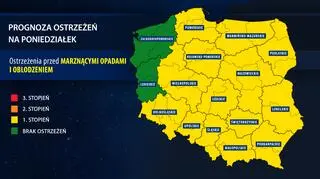 Prognoza zagrożeń na poniedziałek