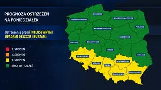 Prognoza zagrożeń na poniedziałek