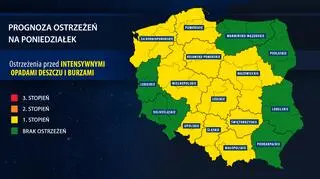 Prognoza zagrożeń na poniedziałek