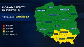 Prognoza zagrożeń na poniedziałek