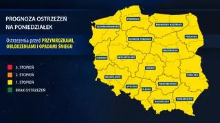 Prognoza zagrożeń na poniedziałek