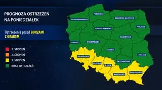 Prognoza zagrożeń na poniedziałek (IMGW)