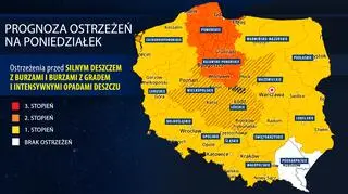 Prognoza zagrożeń na poniedziałek (IMGW)