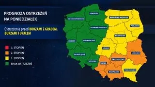 Prognoza zagrożeń na poniedziałek (IMGW)