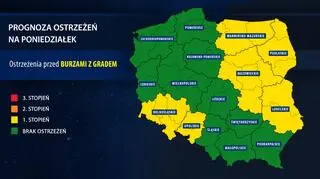 Prognoza zagrożeń na poniedziałek (IMGW)
