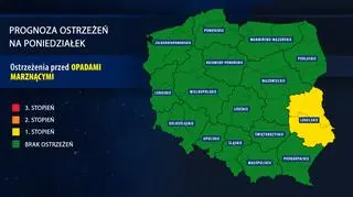 Prognoza zagrożeń na poniedziałek