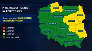 Prognoza zagrożeń na poniedziałek