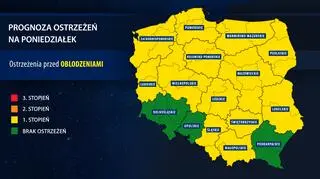 Prognoza zagrożeń na poniedziałek
