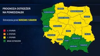 Prognoza zagrożeń na poniedziałek