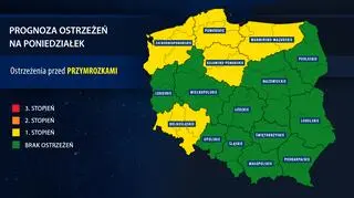 Prognoza zagrożeń na poniedziałek