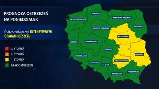 Prognoza zagrożeń na poniedziałek
