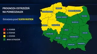 Prognoza zagrożeń na poniedziałek