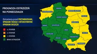 Prognoza zagrożeń na poniedziałek (tvnmeteo