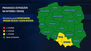 Prognoza zagrożeń na wtorek i środę 
