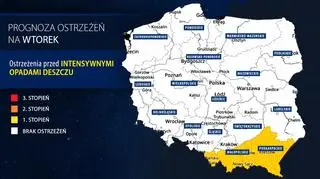 Prognoza zagrożeń na wtorek (IMGW)