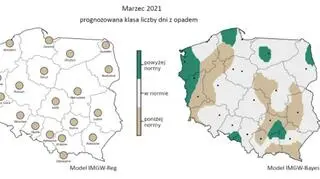 Prognozowana klasa liczby dni z opadem w marcu 2021 r