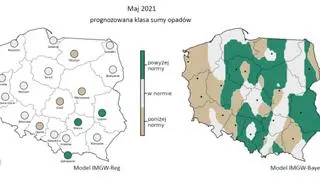 Prognozowana klasa miesięcznej sumy opadów w maju 2021 r