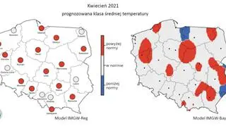 Prognozowana klasa średniej miesięcznej temperatury powietrza w kwietniu 2021 r