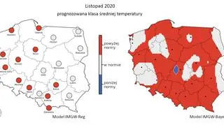 Prognozowana klasa średniej miesięcznej temperatury powietrza w listopadzie 2020 r