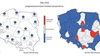 Prognozowana klasa średniej miesięcznej temperatury powietrza w maju 2021 r