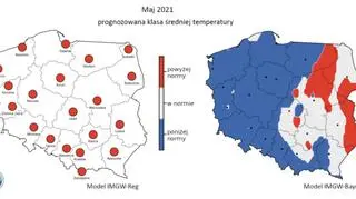 Prognozowana klasa średniej miesięcznej temperatury powietrza w maju 2021 r