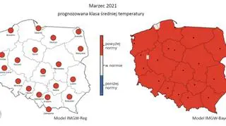 Prognozowana klasa średniej miesięcznej temperatury powietrza w marcu 2021 r