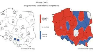 Prognozowana klasa średniej miesięcznej temperatury powietrza w marcu 2021 r