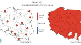 Prognozowana klasa średniej miesięcznej temperatury powietrza w styczniu 2021 r