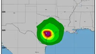 Prognozowana prędkość wiatru w burzy Harvey (NHC/NOAA)
