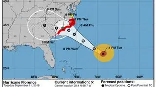 Prognozowana ścieżka przejścia huraganu Florence (NHC)