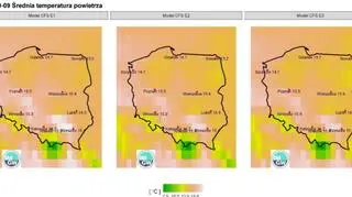 Prognozowana średnia temperatura powietrza dla wybranych miast we wrześniu 2020 roku według modelu IMGW na tle prognoz CFS (IMGW-PIB)