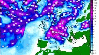 Prognozowana suma opadów do niedzieli 18 lipca (GFS, www.wetter3.de)