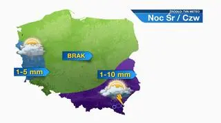 Prognozowana suma opadów w nocy ze środy na czwartek