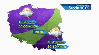 Prognozowana suma opadów w środę