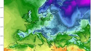 Prognozowana temperatura 12 stycznia. Na mapie widać "bestię" na wschodzie (GFS, ClimateReanalyzer.org)