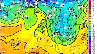 Prognozowana temperatura w piątek 15 stycznia według modelu GFS/wetter3.de