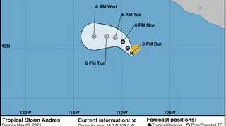 Prognozowana trasa burzy tropikalnej Andres (nhc.noaa.gov)
