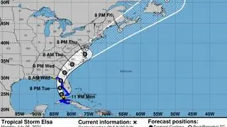 Prognozowana trasa burzy tropikalnej Elsa (nhc.noaa.gov)