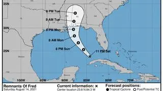 Prognozowana trasa cyklonu tropikalnego Fred (NHC NOAA)