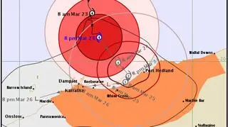 Prognozowana trasa cyklonu tropikalnego Veronica (bom.gov.au)