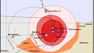 Prognozowana trasa cyklonu tropikalnego Veronica (bom.gov.au)