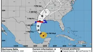 Prognozowana trasa huraganu Delta (NHC NOAA)