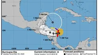 Prognozowana trasa huraganu Eta (NHC, NOAA)
