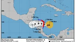 Prognozowana trasa huraganu Iota (NHC/NOAA)