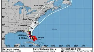 Prognozowana trasa huraganu Isaias (NHC, NOAA)