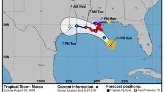 Prognozowana trasa huraganu Marco (NHC NOAA)