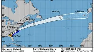 Prognozowana trasa przejścia burzy tropikalnej Michael (NHC)